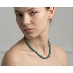 Stunning Royston Turquoise Barrel Tube Necklace 20" Jewelry